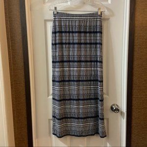Loft Blue/White Print Stretch Side Slit Maxi Skirt